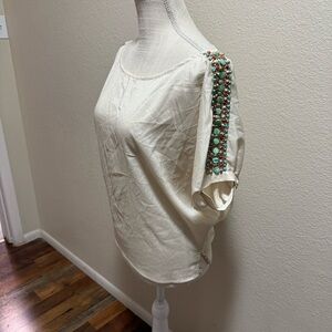 Caribbean Queen Embellished Cream Top with Beaded Accents - Size Small